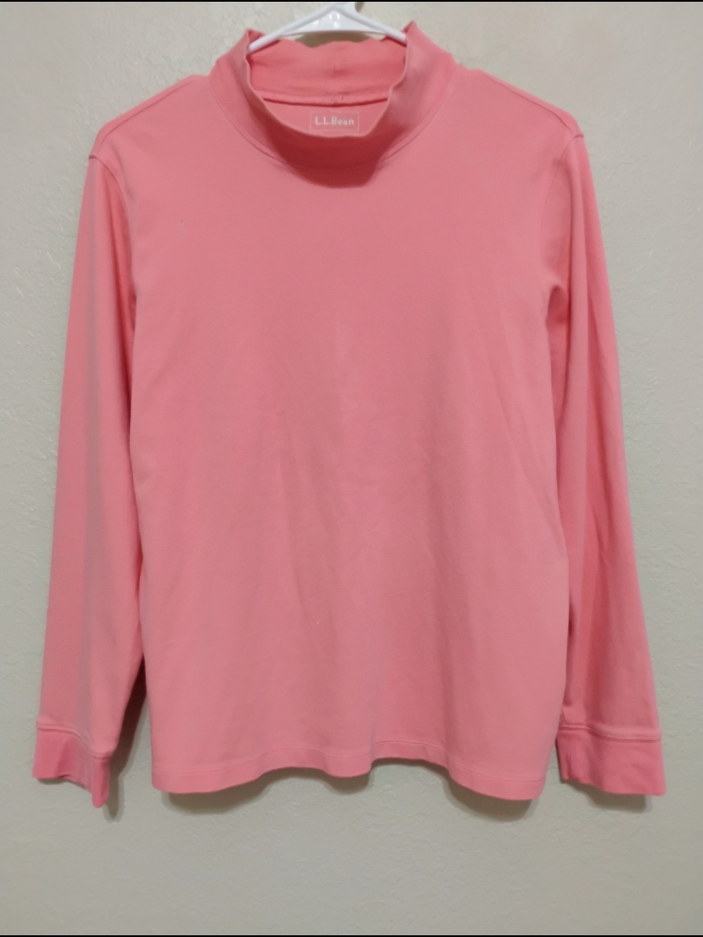 L.L. Bean Soft Pink Mock Neck Top Womens L Long Sleeve Casual